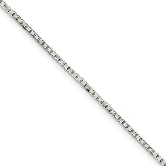 1.7mm Rhodium Sterling Silver Solid D/C Box Chain Necklace 18 Inch